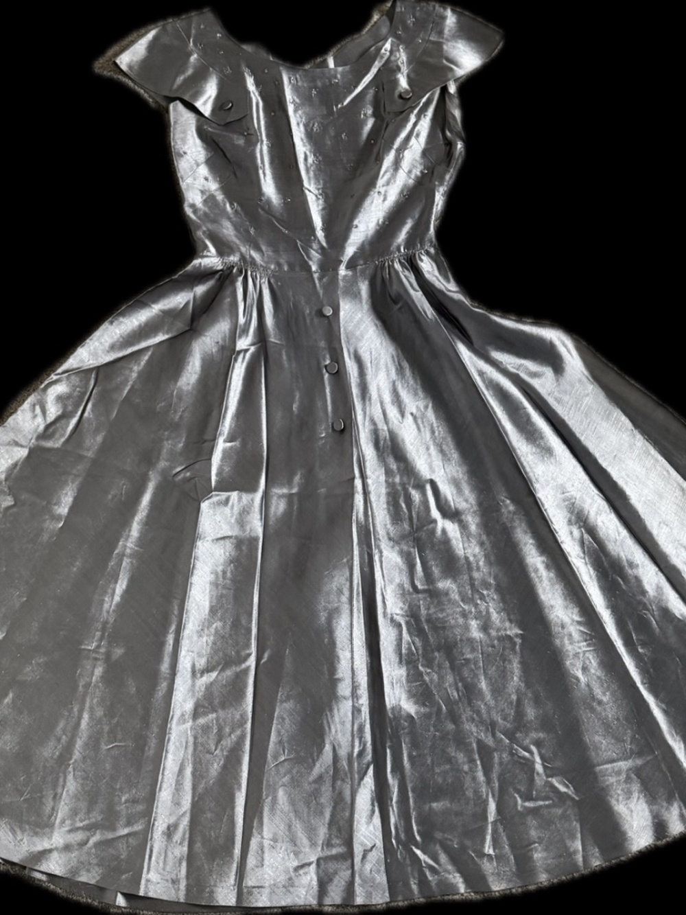 Vintage 1950s Doris Dodson Juniors Cocktail Dress Silver Rhinestone Full Skirt